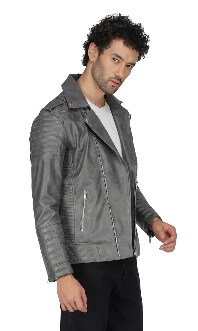 Buy ZANESAR FASHION® Men's Grey Faux Leather Motorcycle